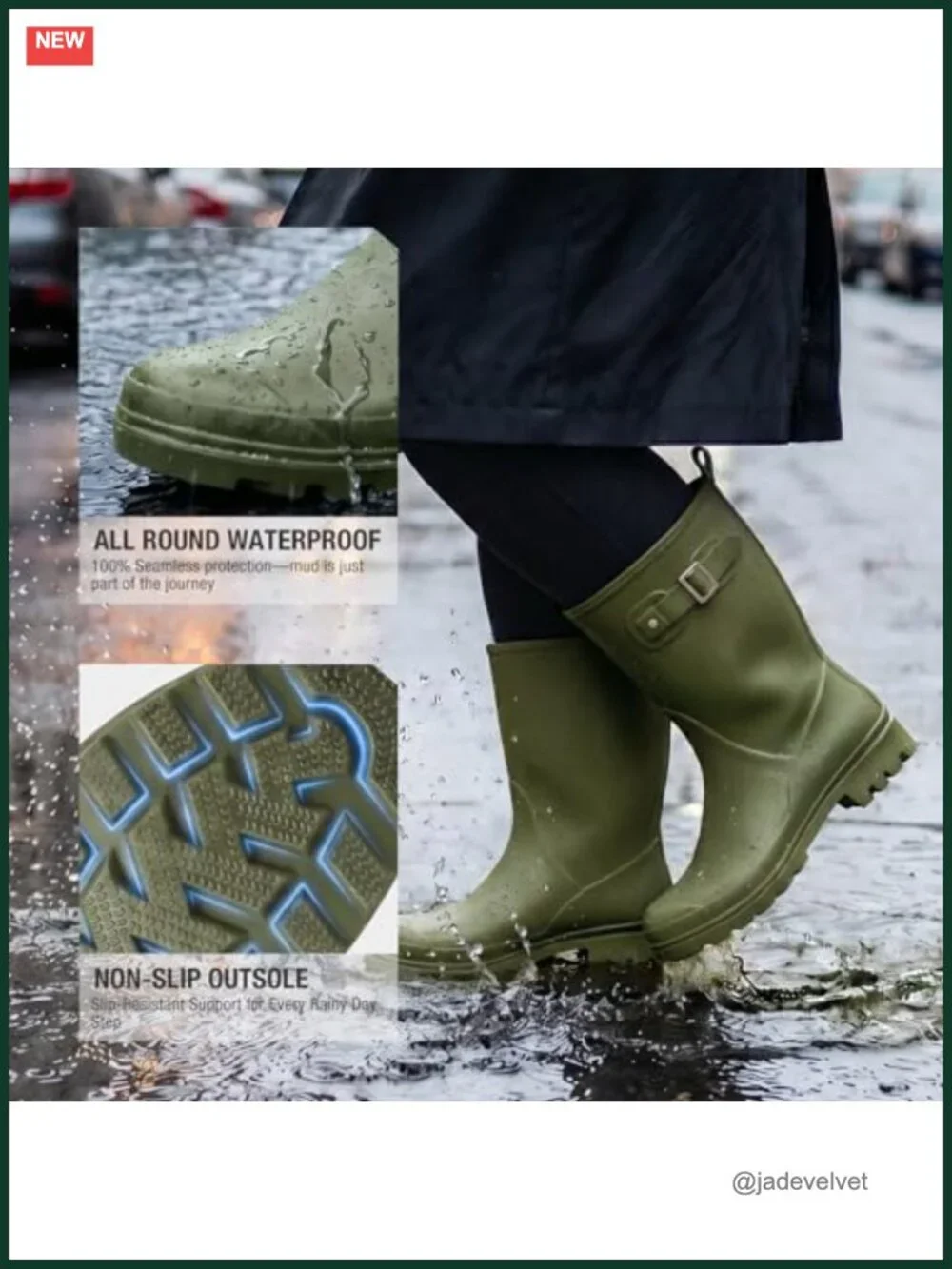 Waterproof Mid-Calf PVC Rain Boots with Buckle for Gardening